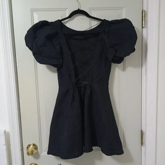 Simonett Beya Dress Black Size S Puff Sleeve Textured Fabricv Womens - Picture 7 of 11